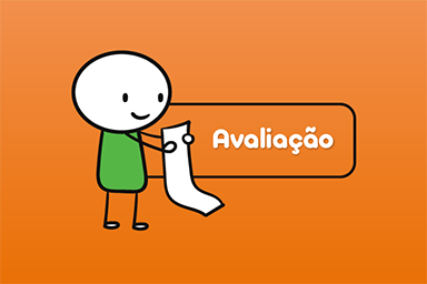 Banner na cor laranja com desenho de boneco tipo palito e o texto Avaliação 