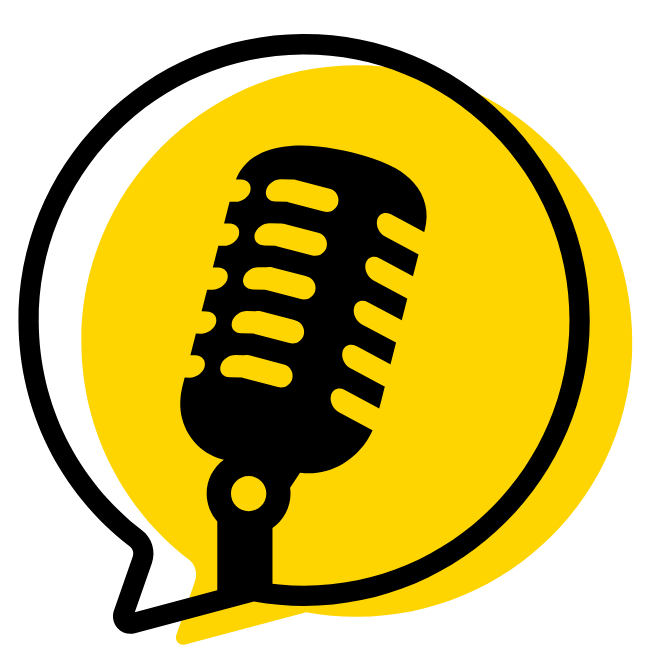 Ícone para podcast. Forma circular com um microfone no centro