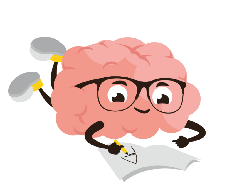 ilustração de um cérebro como pessoa, desenhando em um caderno.