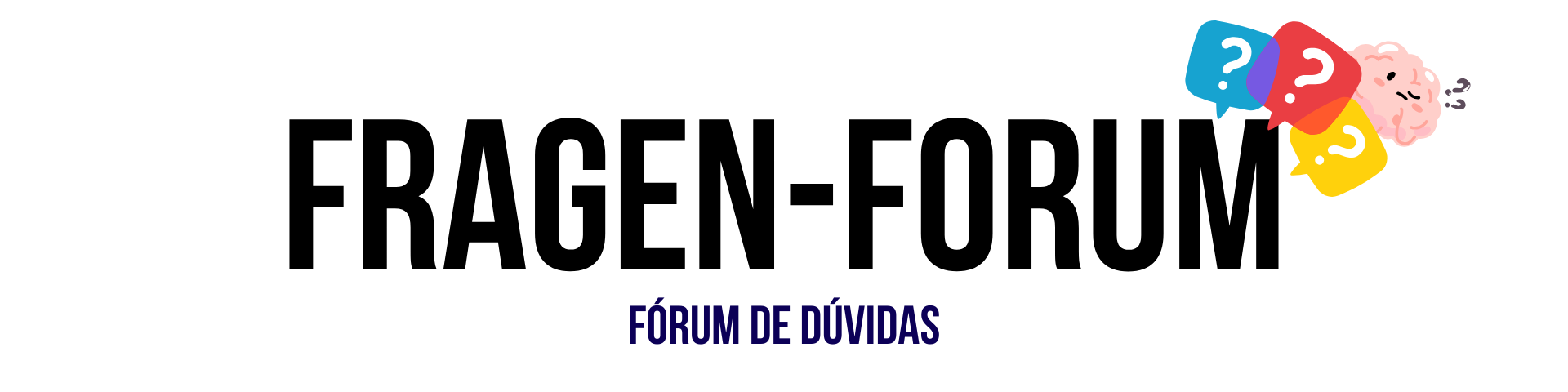 FRAGE-FORUM. FÓRUM DE DÚVIDAS. ILUSTRAÇÃO PONTOS DE INTERROGAÇÃO COLORIDOS. CÉREBRO PENSANDO.